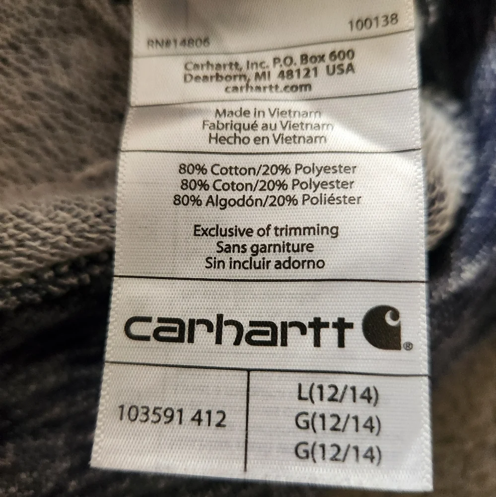 CARHARTT Hoodie Kids Large Size 12 Heather Grey Sweatshirt - Picture 11 of 12